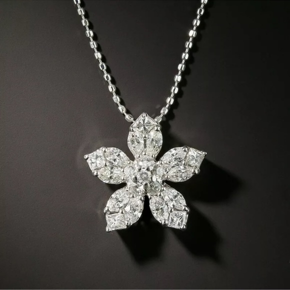 Jewelry - Flower Cubic Zirconia Women Wedding Jewelry  Silver Necklaces Pendants
